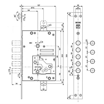 Замок Mottura (Моттура) врезной сувальдный 52.J525M-S MyKey (левый), ключ 60 мм, без накл. - фото 86580