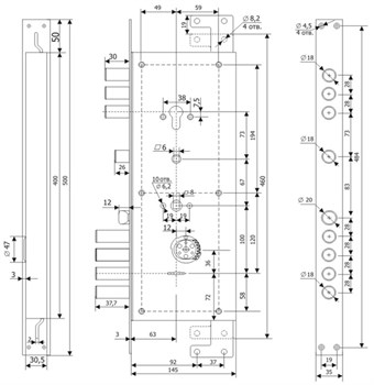 Замок Guardian (Гардиан) врезной двухсистемный ЗВ 25.14 Т (прав) с тягами (без накл), 5+1 кл (длин. кл. 54мм) /123:454/ - фото 86603
