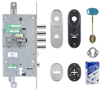 Замок Mottura (Моттура) врезной двухсистемный 54.Y787-D MyKey (правый) (накладки 95.323-95.324 CR), ключ 60 мм - фото 86610