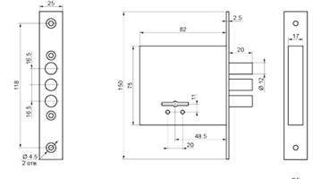 Замок Border (Бордер) врезной сувальдный ЗВ8-8У с ригелем 12 мм, 3 кл. /76314/ - фото 86620