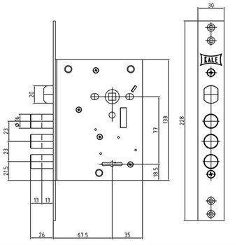 Замок Kale kilit (Кале килит) врезной сувальдный с защёлкой 442/L , 4 кл. - фото 86632