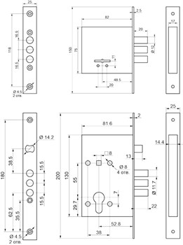 Комплект Border (Бордер) врезных замков BORDER Standart с ригелем 12 мм (ЗВ8-8У, ЗВ4-3/55), 3 кл. /76314+78931/ - фото 86645