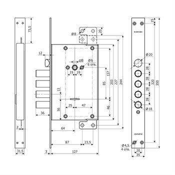 Замок Guardian (Гардиан) врезной сувальдный с защёлкой ЗВ 71.14 Т с тягами, 5 кл. /128:4136/ - фото 86706