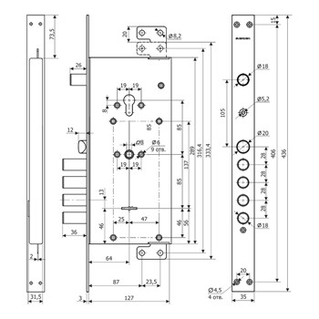 Замок Guardian (Гардиан) врезной двухсистемный ЗВ 75.14 Т с тягами, 5 кл. /128:4242/ - фото 86711