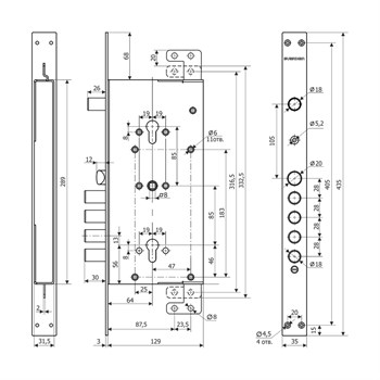 Замок Guardian (Гардиан) врезной двухсистемный ЗВ 75.16 Т с тягами (без защиты, с торцевой планкой) /128:7293/ - фото 86715