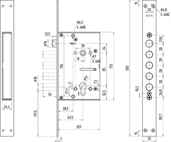 Корпус Mettem (Меттэм) врезного замка с защёлкой ЗВ7 318.П-Б (функция блокировки защёлки) - фото 86745