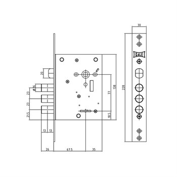 Замок Kale kilit (Кале килит) врезной сувальдный с защёлкой 442/L , 4 кл. (кл. 60 мм) - фото 86747