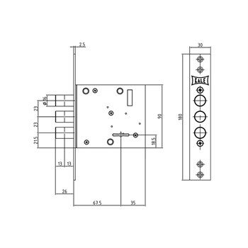 Замок Kale kilit (Кале килит) врезной сувальдный 447/L, 4 кл. (кл. 60 мм) - фото 86749