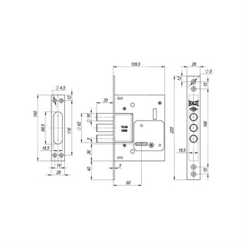 Замок Kale kilit (Кале килит) врезной сувальдный 257/L, 5 кл. (тех комплектация) (кл. 60 мм) - фото 86804