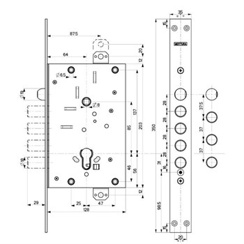 Корпус Mottura (Моттура) врезного замка с защёлкой 82.535W800B Универсальный - фото 86826