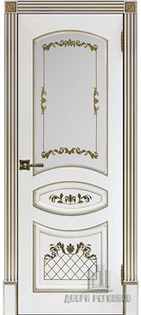 Дверь межкомнатная Алина Патина золото эмаль белая остекленная - фото 95106