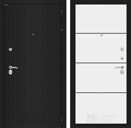 Входная дверь CLASSIC шагрень черная 25 - Белый софт, черный молдинг