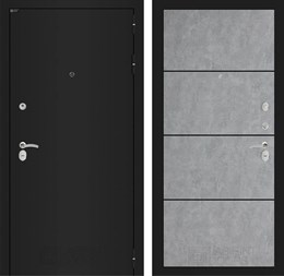 Входная дверь CLASSIC шагрень черная 25 - Бетон светлый, черный молдинг