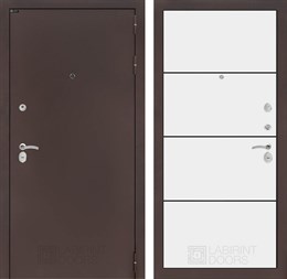 Входная дверь CLASSIC антик медный 25 - Белый софт, черный молдинг