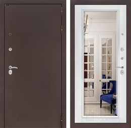 Входная дверь CLASSIC антик медный с Зеркалом Фацет - Белый софт