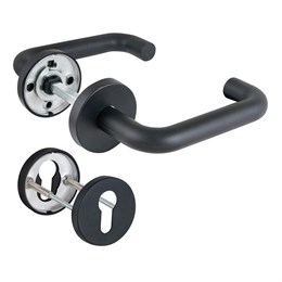 Комплект Fuaro (Фуаро) дверных ручек с накладками под цилиндр FR.DH57.0219 NE (DH-0219 NE) 8x140 мм, BL-24 черный